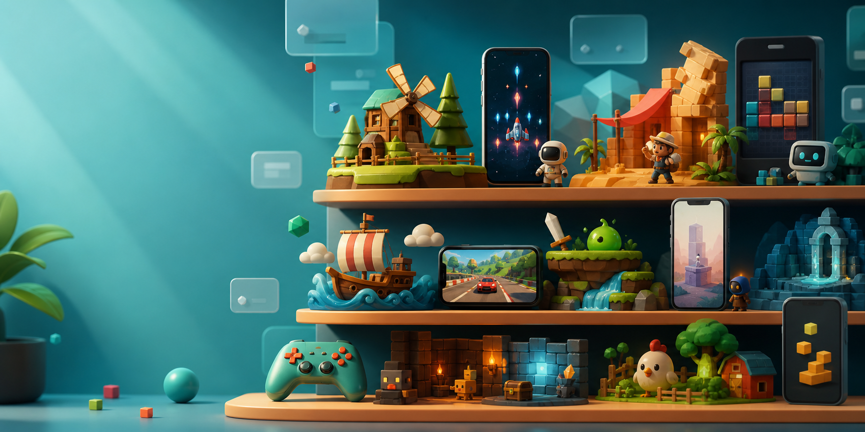 Colorful mobile game product showcase
